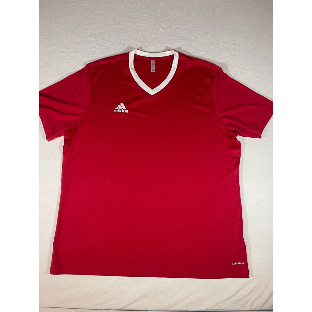 Adidas Mens Aeroready Soccer Jersey Red White V-Neck Training Shirt 2XL